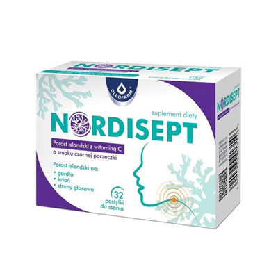 NORDISEPT Icelandic Moss with Vitamin C – Blackcurrant Flavour, 32 Lozenges