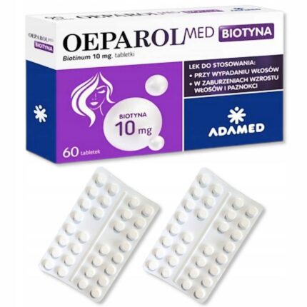 OeparolMed Biotyna tablets are a preparation containing biotin used as an adjuvant in the treatment, in particular, of hair loss, hair and nail growth disorders, and skin inflammations located, for example, around the eyes and nose.