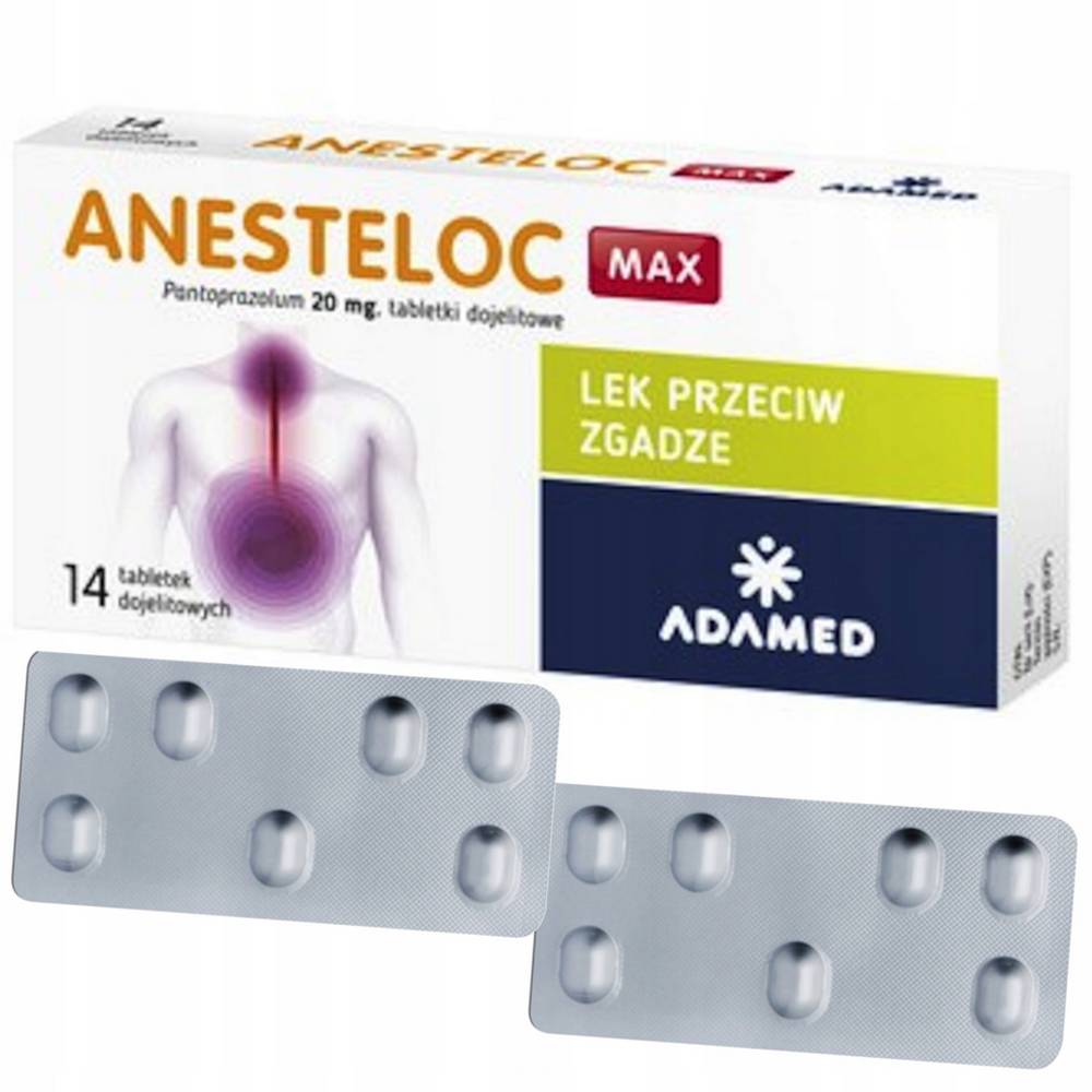 anesteloc max 20mg 14 tabletek dojelitowych Для лечения симптомов рефлюкса (например, изжоги, отрыжки кислотой) у взрослых.