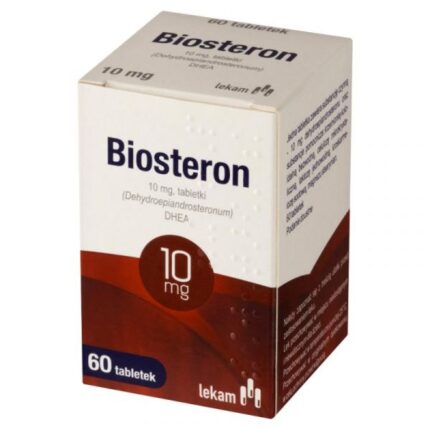 Biosteron 10 mg – 60 Tablets is an over-the-counter medicinal product containing 10 mg of dehydroepiandrosterone (DHEA) per tablet. It is used to supplement confirmed DHEA deficiency in adults under medical supervision. Biosteron helps restore physiological DHEA levels and supports hormonal balance.