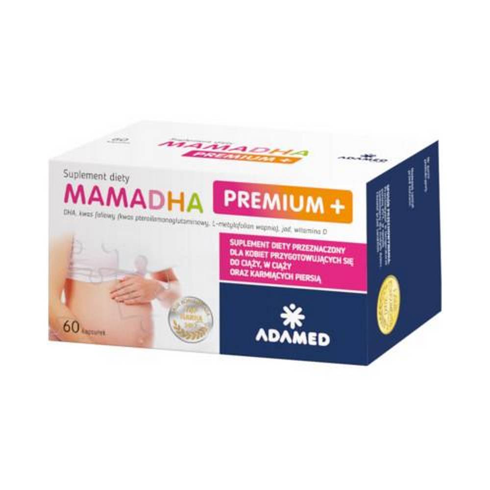 mamadha premium 60 caps Mamadha Premium+ contains a properly selected composition of DHA, vitamins and minerals - ingredients that support the care of the pregnant woman's body and the proper development of the fetus and pregnancy.